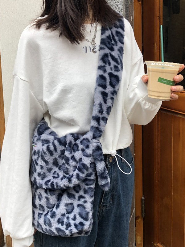 Leopard Print Fuzzy Crossbody Bag