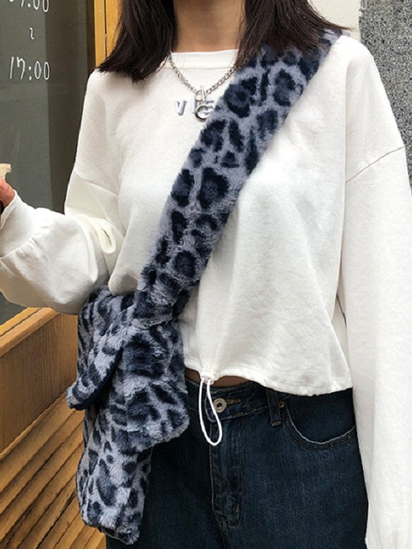 Leopard Print Fuzzy Crossbody Bag