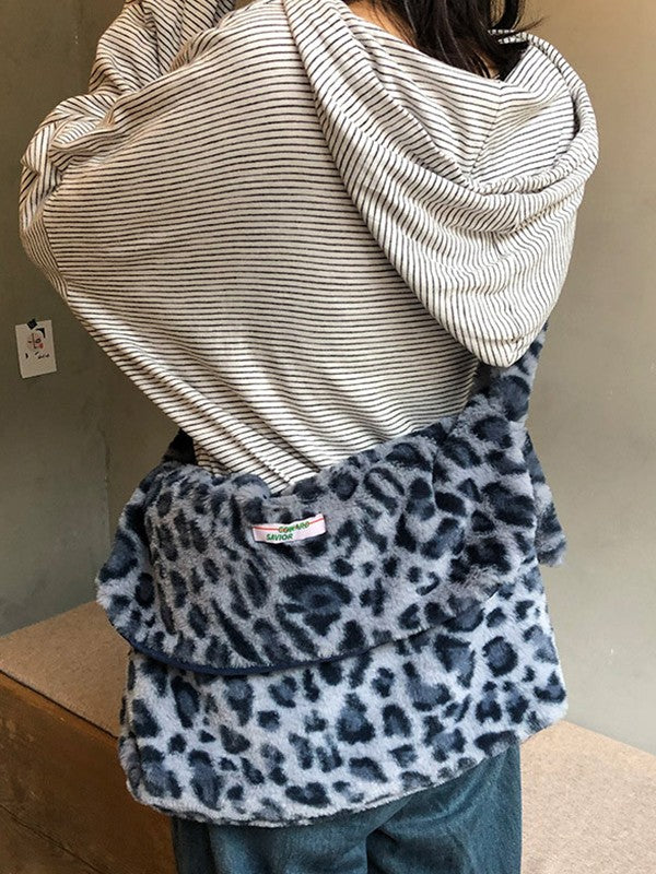 Leopard Print Fuzzy Crossbody Bag