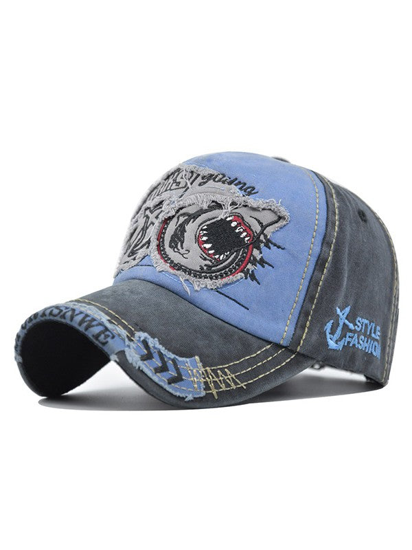 Vintage Shark Embroidered Distressed Baseball Cap