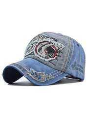 Vintage Shark Embroidered Distressed Baseball Cap