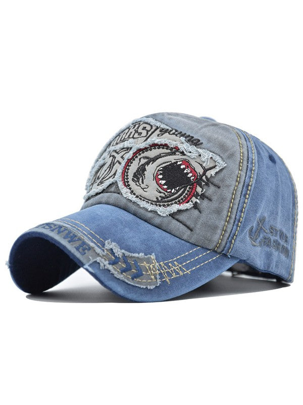 Vintage Shark Embroidered Distressed Baseball Cap