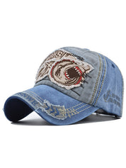 Vintage Shark Embroidered Distressed Baseball Cap