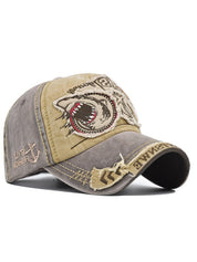 Vintage Shark Embroidered Distressed Baseball Cap