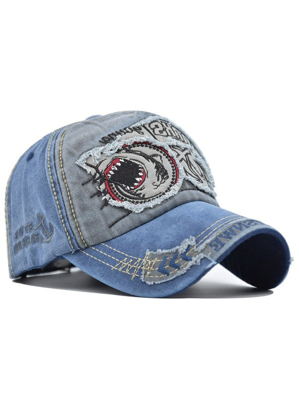 Vintage Shark Embroidered Distressed Baseball Cap