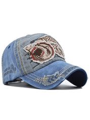 Vintage Shark Embroidered Distressed Baseball Cap