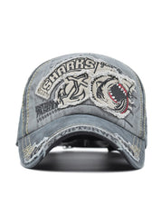 Vintage Shark Embroidered Distressed Baseball Cap
