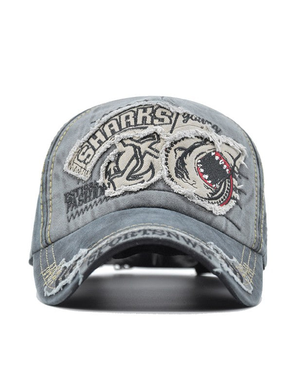 Vintage Shark Embroidered Distressed Baseball Cap