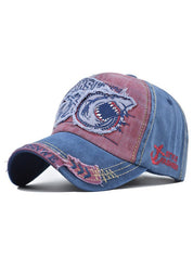 Vintage Shark Embroidered Distressed Baseball Cap