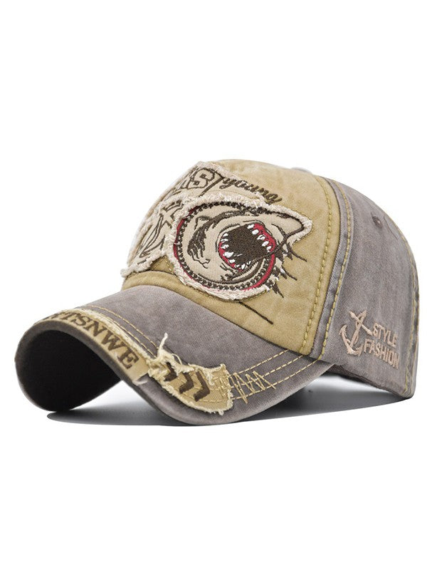 Vintage Shark Embroidered Distressed Baseball Cap