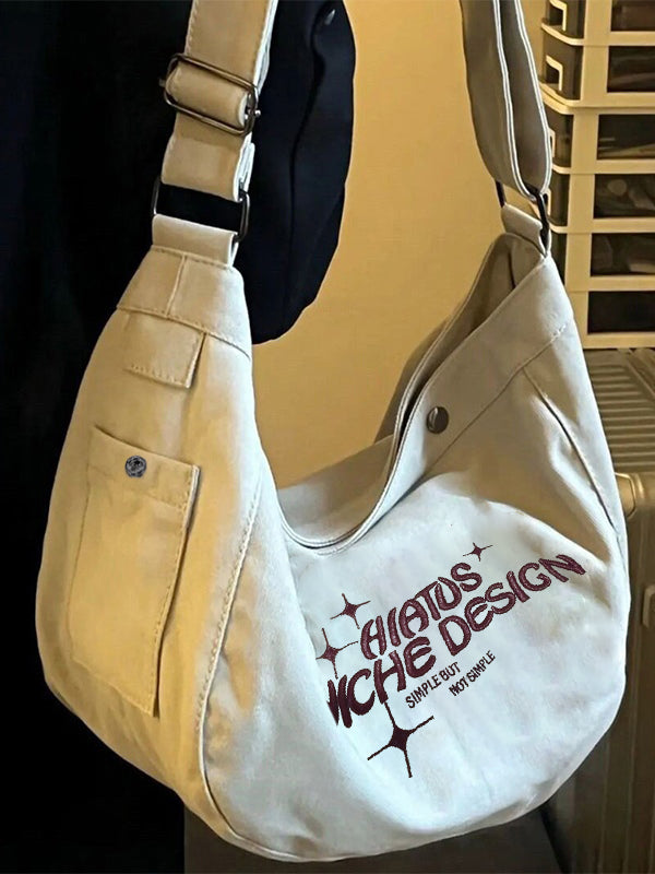 Embroidered Large Canvas Crossbody Bag