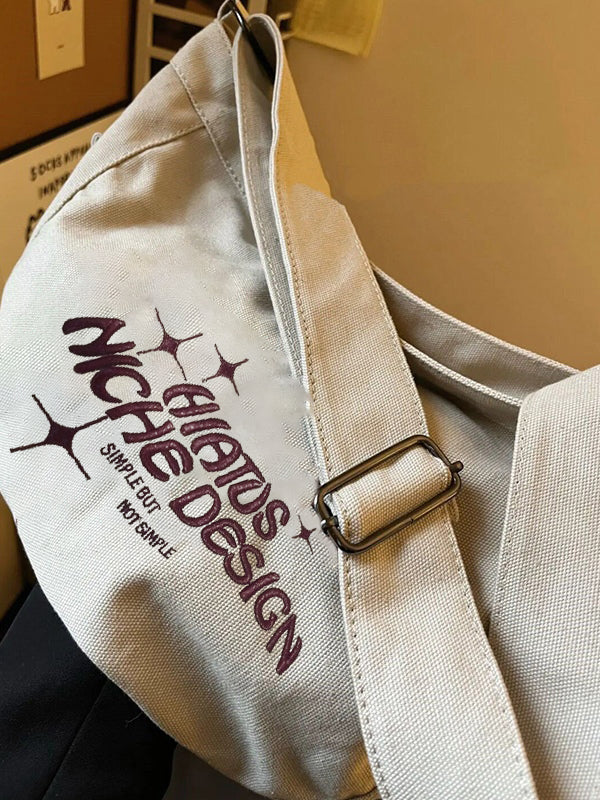 Embroidered Large Canvas Crossbody Bag