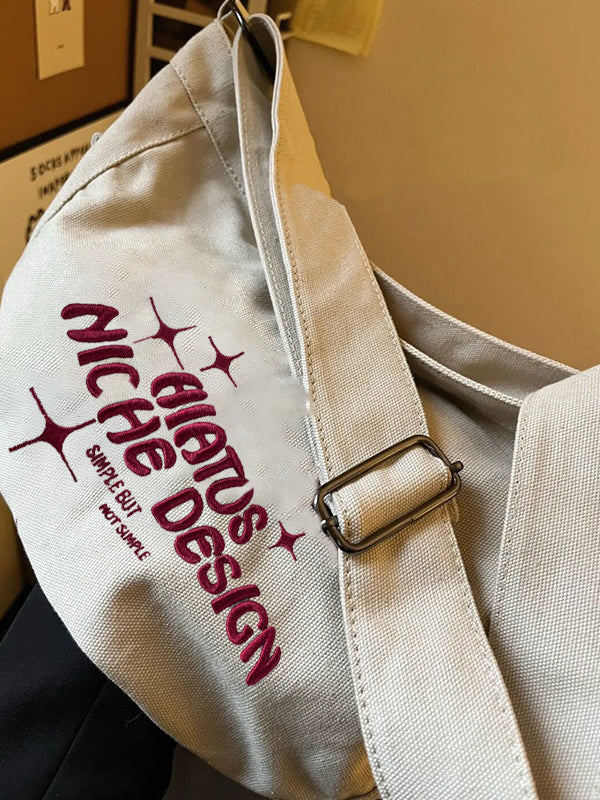 Embroidered Large Canvas Crossbody Bag