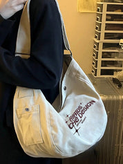 Embroidered Large Canvas Crossbody Bag