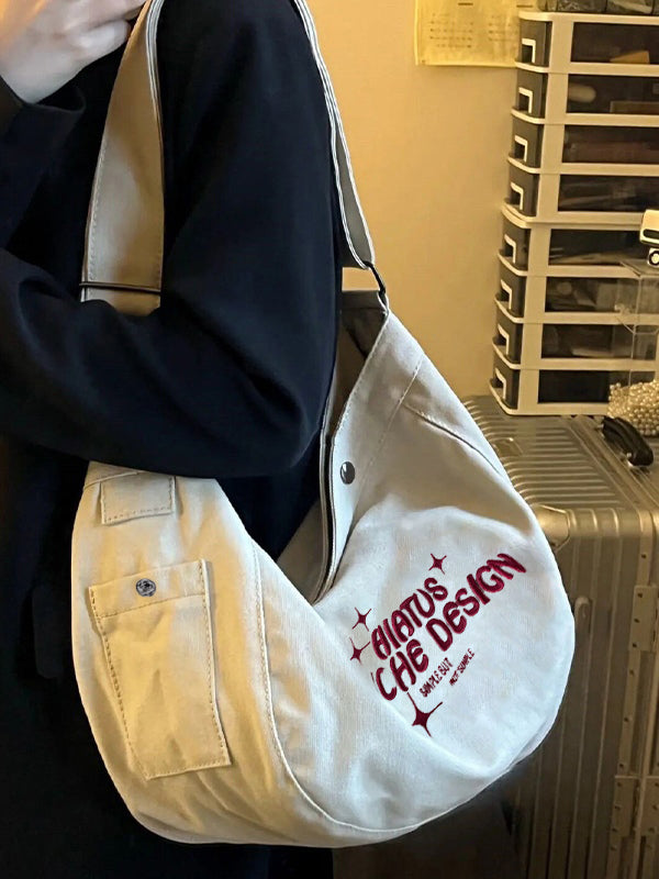 Embroidered Large Canvas Crossbody Bag
