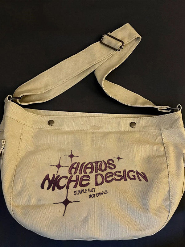 Embroidered Large Canvas Crossbody Bag