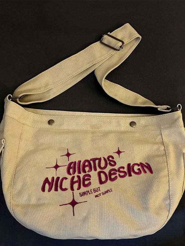 Embroidered Large Canvas Crossbody Bag