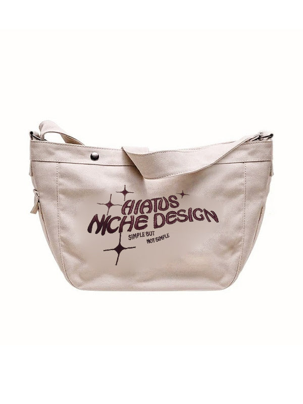 Embroidered Large Canvas Crossbody Bag