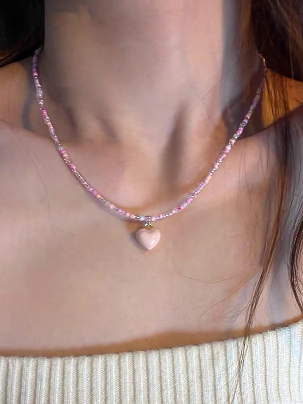 Beads Heart Charm Necklace