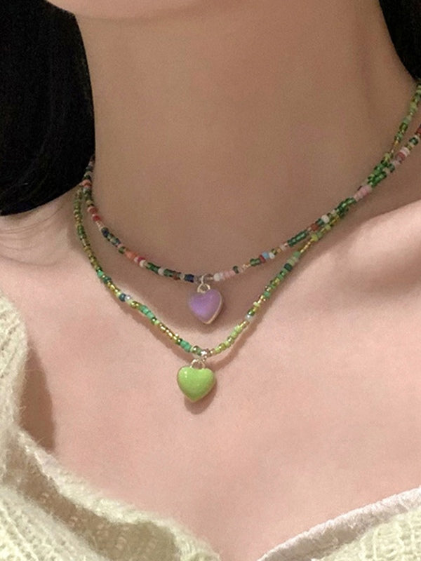 Beads Heart Charm Necklace