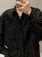 Men's Fuzzy Long Sleeve Button Down Shirt