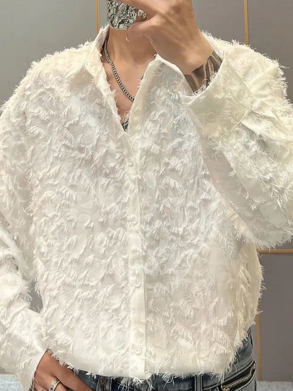 Men's Fuzzy Long Sleeve Button Down Shirt