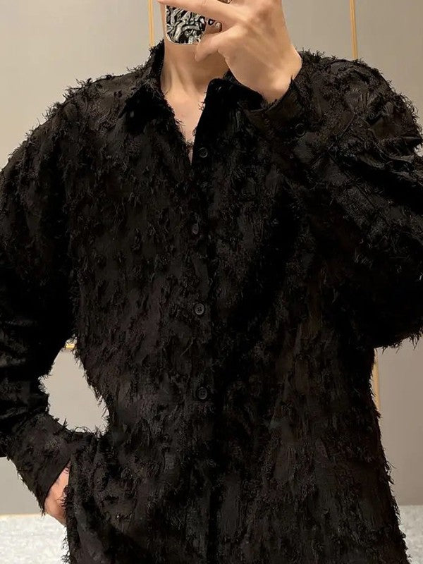 Men's Fuzzy Long Sleeve Button Down Shirt