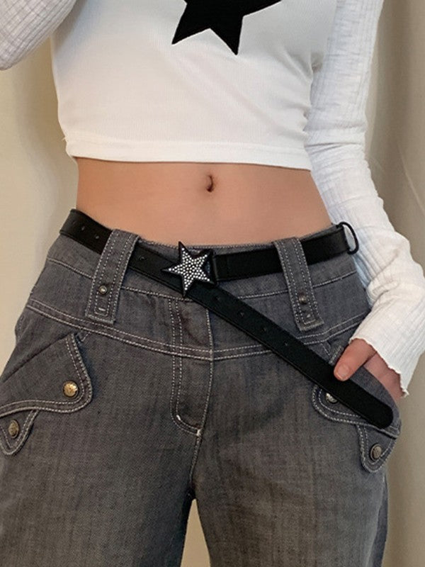 Rhinestone Star Pu Leather Belt