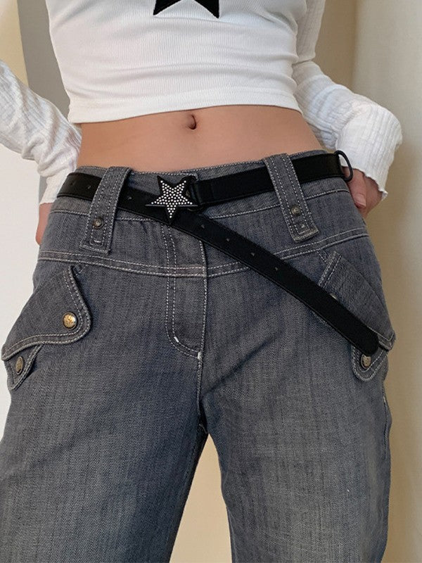Rhinestone Star Pu Leather Belt