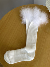 Feather Trim Knee High Socks