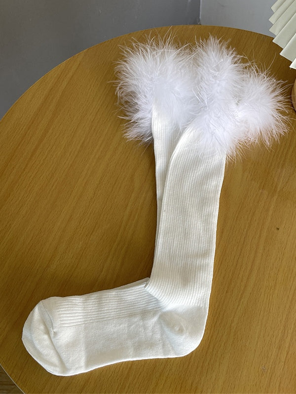 Feather Trim Knee High Socks