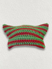 Hand Made Horn Detail Striped Knitted Beanie Hat