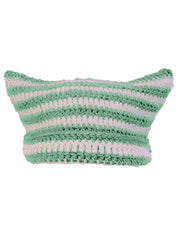 Hand Made Horn Detail Striped Knitted Beanie Hat