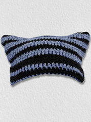 Hand Made Horn Detail Striped Knitted Beanie Hat