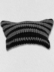 Hand Made Horn Detail Striped Knitted Beanie Hat