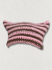 Hand Made Horn Detail Striped Knitted Beanie Hat