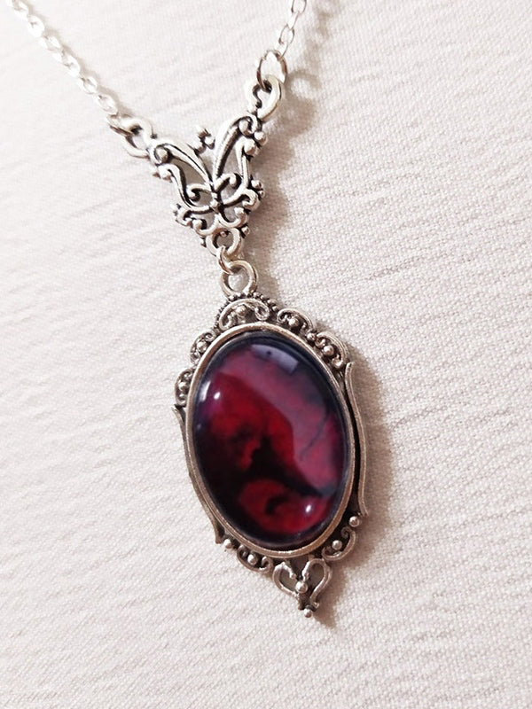 Gothic Oval Stone Pendant Necklace