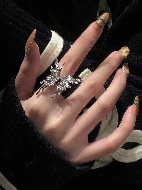 Grunge Fairy Butterfly Pattern Ring
