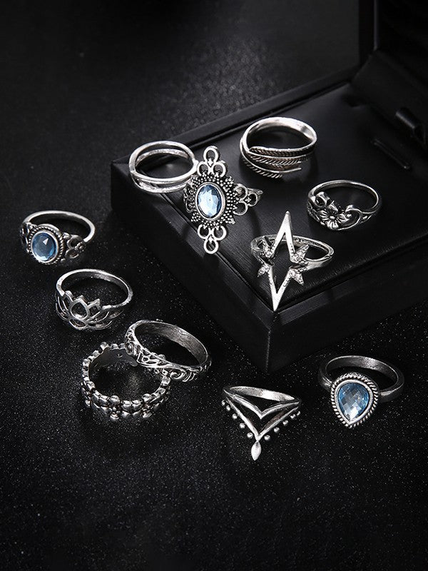 11pcs Vintage Mixed Pattern Ring Set