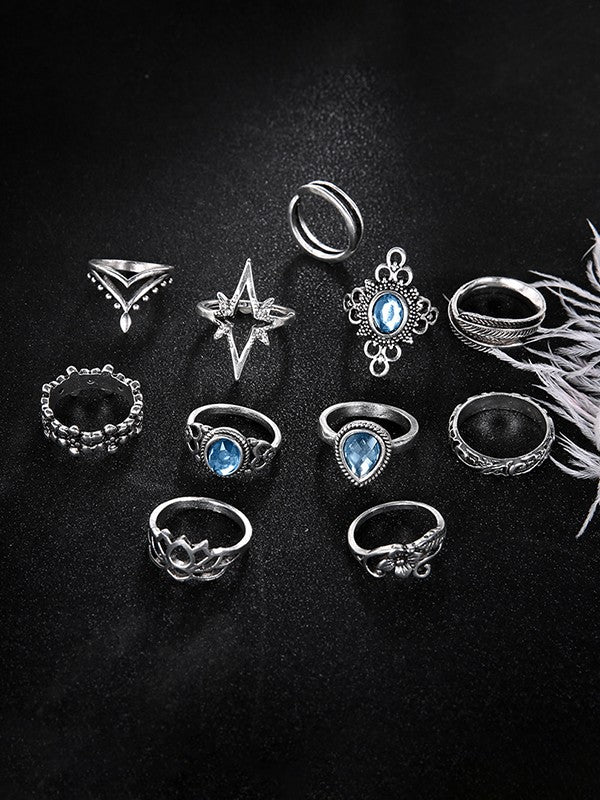 11pcs Vintage Mixed Pattern Ring Set