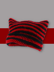 Ear Design Contrast Striped Beanie Hat