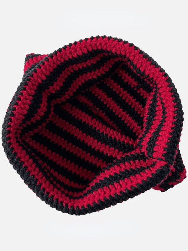 Ear Design Contrast Striped Beanie Hat