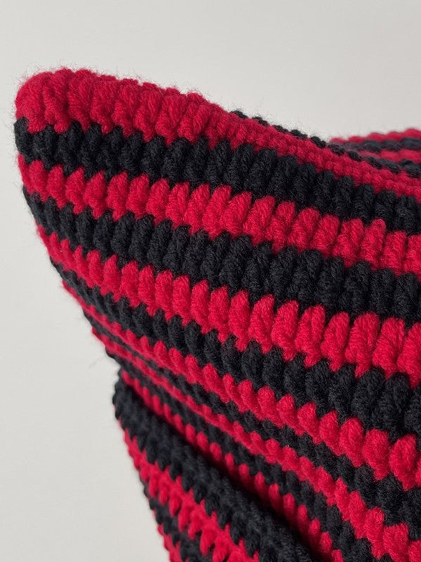 Ear Design Contrast Striped Beanie Hat