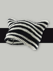 Ear Design Contrast Striped Beanie Hat