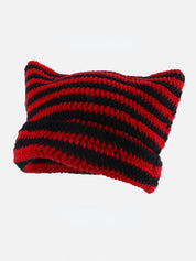 Ear Design Contrast Striped Beanie Hat