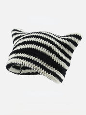 Ear Design Contrast Striped Beanie Hat