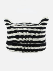 Ear Design Contrast Striped Beanie Hat