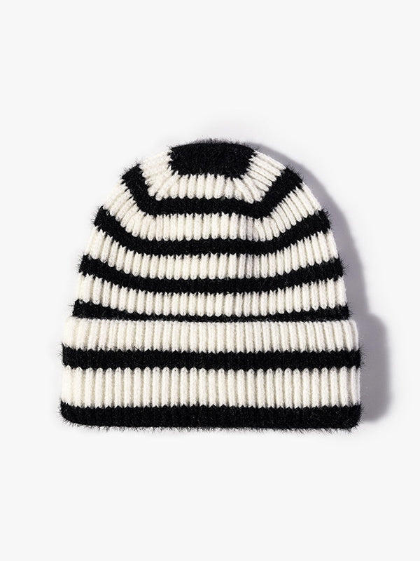 Vintage Striped Knitted Beanie Hat