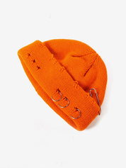 Safety Pin Distressed Knitted Beanie Hat