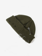 Safety Pin Distressed Knitted Beanie Hat